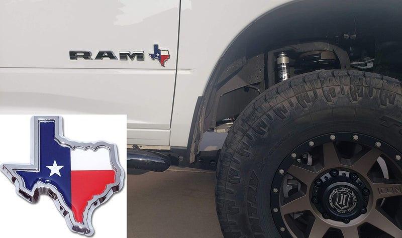 Muzzys TEXAS FLAG IN SHAPE OF TEXAS State Edition Emblem Decal Longhorn Lone Star METAL Badge Universal StickOn FITS Chevy Silverado Suburban Tahoe GMC Sierra Ford F150 Ranger F-150 Dodge Ram Nissan T - Image 4
